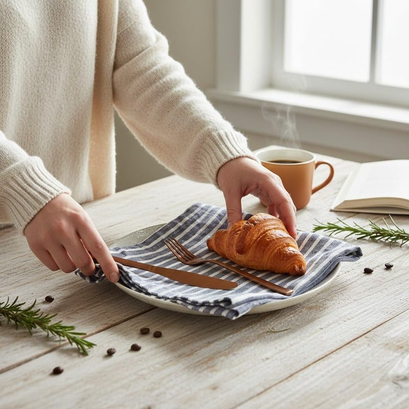Eight Owls Linen Napkins â€“ Stonewashed Pure Linen Stripe Cloth Dinner Napkins â€“ Created from French Flax - Mitered Corners â€“ Set of 4 (Navy Blue/White Stripe) - Image 3